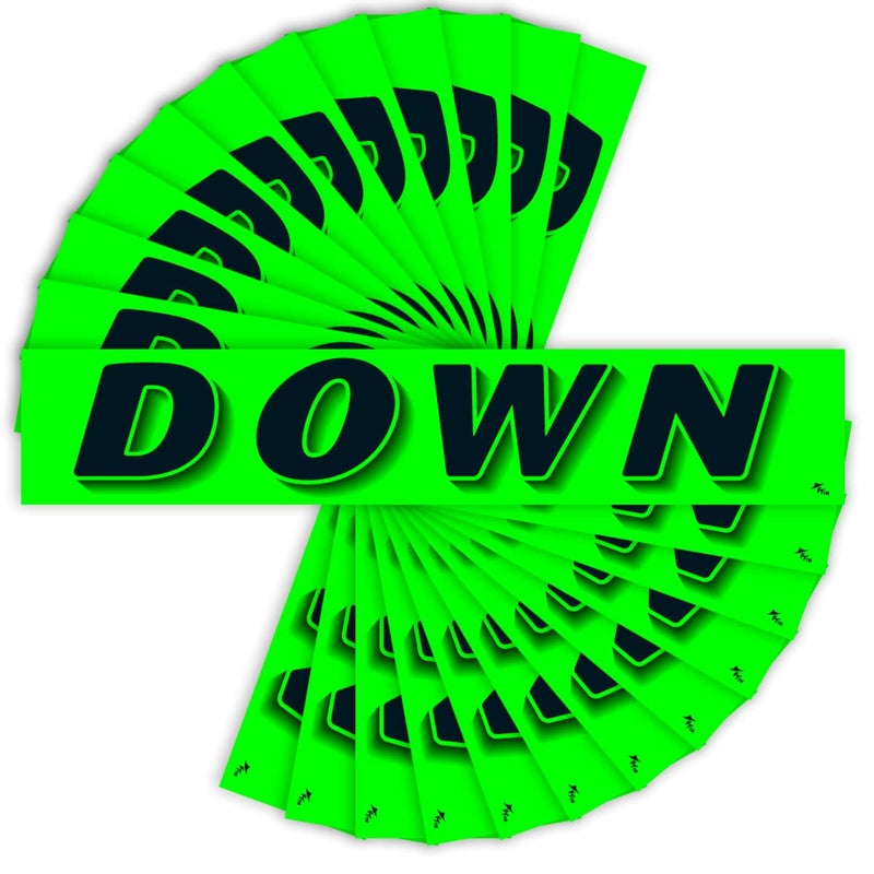 Versa-Tags Chartreuse Green Vinyl Slogan Stickers - 12-Pack for Car Dealer Windshield Advertising, Perfect for Used/New Car Truck RV Lots "Slogan-Down-Stickers - Image 1